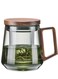 Tea separation cup, Tea Cup with Infuser and Lid, Glass Infusion Mugs, Clear Teacup with Walnut handle for Loose Leaf Tea, Blooming Tea, Tea Bag, Coffee Cups, 480ml
