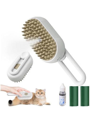 QUEENADA Cat Brush - Steam Cat Brush, Cat Grooming Massage Brush, Self-Cleaning Pet Hair, Pet Comb Steamy Brush for Cat and Dog, Self Cleaning Cat Steam Brush for Massage (White)
