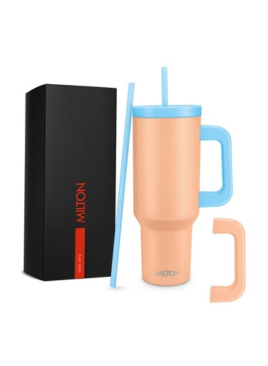 40 oz Tumbler with Dual Removable Handles and Straws, Double Walled Vacuum Insulated Travel Mug, Keeps Drinks Hot for 12 Hours, Cold for 24 Hours, Stainless Steel Water Bottle, Venus, Peach Peach