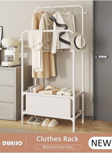 Double-Rail Clothes Rack, Clothing Garment Rack Metal Hanging Clothes 2-Tier Storage Shelf for Boxes Shoes Boots Commercial Grade Multi-Purpose Entryway Shelving Unit for Home Office Bedroom