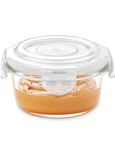 Klip-N-Store Round Glass Storage Container with Air Tight Lid Food Storage Container Microwave Safe Container 240 ML Transparent