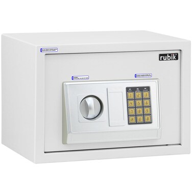 Rubik Digital Safe Box with Key and Password, A4 Document Size Safety Deposit Box For Home Office Shop RB25EA (25x35x25cm) White