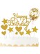 HOJKMA Birthday Cake Topper with Happy Birthday Banner, Party Confetti, Balloon Cake Decoration for Party Decorations, Gold