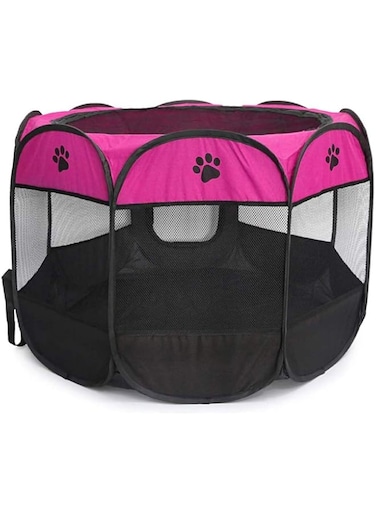 Longkins Pet Cat House Dog Tent Kennel Puppy Fence Portable Bed for Rabbit Kitten Animals, Indoor and Outdoor Use, Black &amp; Rose-red,Medium
