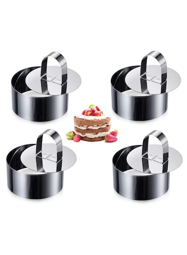 seven Stainless Steel Cake Ring Molds Set - 3.15" Round Pastry Rings for Perfect Baking, Includes Pusher - Set of 4 Rings, Ideal for Mother's Day Baking Gifts