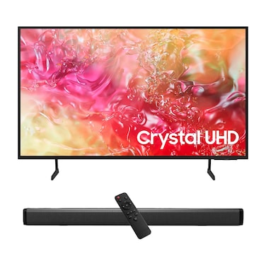 Samsung 65-Inch Crystal UHD DU7000 4K Tizen OS Smart TV with HDR 10+, PurColor, Knox Security With 2.0 Channel Soundbar 30W, HDMI ARC, Bluetooth, USB, MP3, FM Station