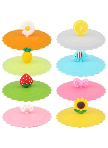TERRIFI Silicone Cup Lids Mug Cover, 8 Colorful Silicone Cup Lids - Reusable, Anti-Dust, and Perfect for Any Cup or Mug!