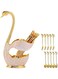 Arabest Dessert Spoon and Fork Holder, Fruit Dessert Flatware Swan Base with 5 Forks and 5 Spoons, Holder Spoon Organizer, Coffee Dessert Sugar Flatware (Gold, Swan Base with cutlery)