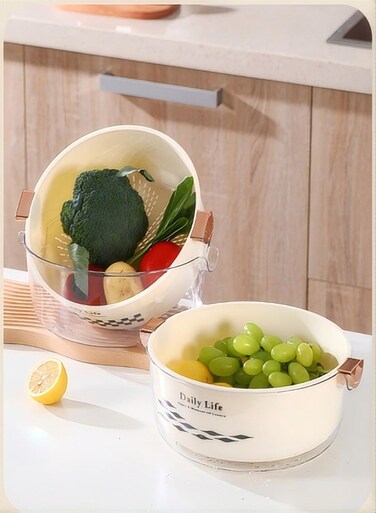 Double-Layer Vegetable Sink Drain Basket, Kitchen Fruit Plate For Washing Rice And Fruits Vegetable Basket - One Large And One Small Circle