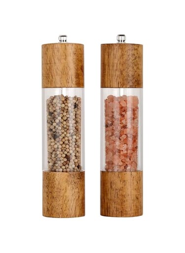 XWXO XQXQ Premium Acrylic Salt and Pepper Grinder Set, Manual Salt and Pepper Mills- Wooden Shakers with Adjustable Ceramic Core-Salt Grinder and Pepper Mill -8 Inches-Pack of 2