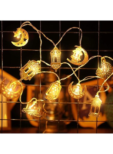 Didome Ramadan Eid String Lights, 6.56 Feet 10 LEDs Eid Mubarak Moon Star Palace Lantern Lamp Battery Operated for Islamic Indoor Outdoor Home Garden (Warm White)