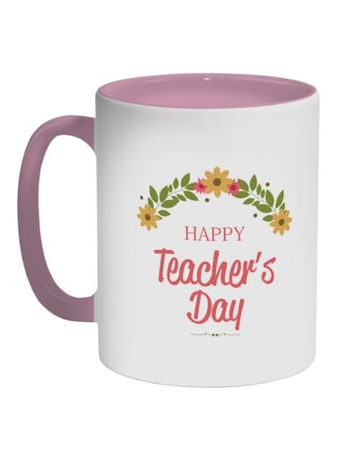 Happy Teacher's Day Printed Coffee Mug Pink/Red/White 325ml