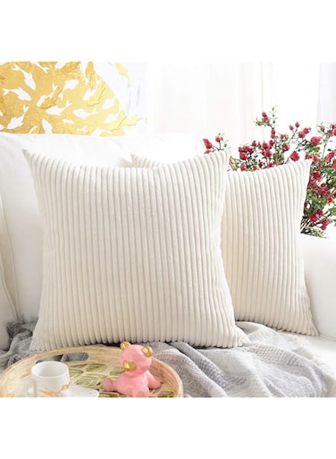 Coolchic Throw Pillow Covers Set of 2, Corduroy Decorative Pillow Covers Square Pillow Cases Soft Comfor Cushion Case Home Sofa Decor 18 X 18 Inch (Beige, 18"x18")