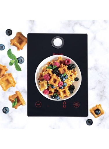 Prestige Digital Kitchen Scale Multifunction Food Weight Scale 5KG   Ultra Slim with Large LCD Display Premium Plastic and Glass Food Scales   11lb/5kg with 0.1oz/1g Precision, black - 81005