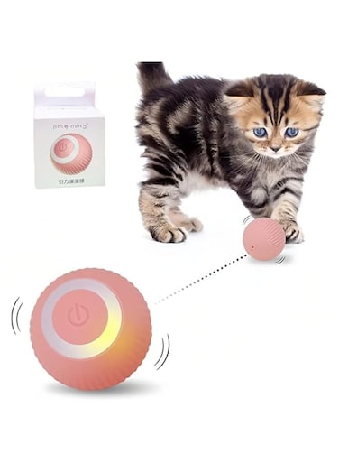 FLAFARY Interactive Cat Toys Ball, Rolling Ball for Kitten &amp; Dog Playing -Pink