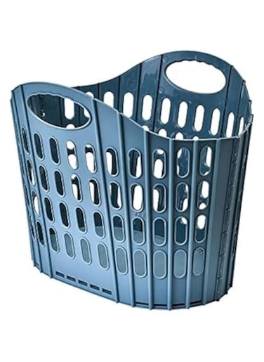 Laundry Basket Plastic Hamper Holder Collapsible For Clothes,Large Collapsible Clothes Hamper, Plastic Storage Laundry Box with Dual Handles (Blue)