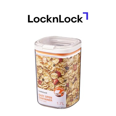 LocknLock Easy Grip Canister Square 1.7L &ndash; One-Touch Lid, Transparent, Easy to Hold, Dishwasher Safe