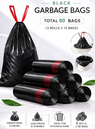 Home 60 Pcs (5 Rolls) 45x50 cm; Extra Thick &amp; Strong Trash Bags Small Garbage Bags.