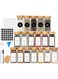 MahMir&reg; 24 Pcs Spice Jars with Labels - 4 oz Glass Spice Jars with Bamboo Lids, 120 Labels Stickers, Shaker Lids, Collapsible Funnel, 2 Pens, . Storage Bottles for Spice Rack, Cabinet, Drawer