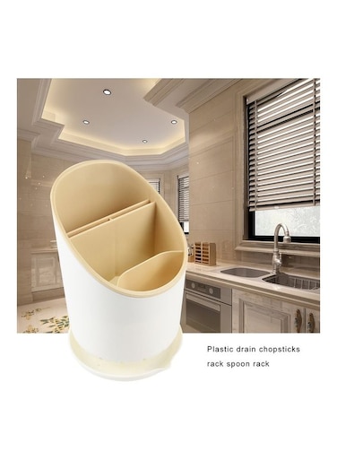 Kitchen Tableware Plastic Spoon Rack Beige/White 200 x 120 x 120mm