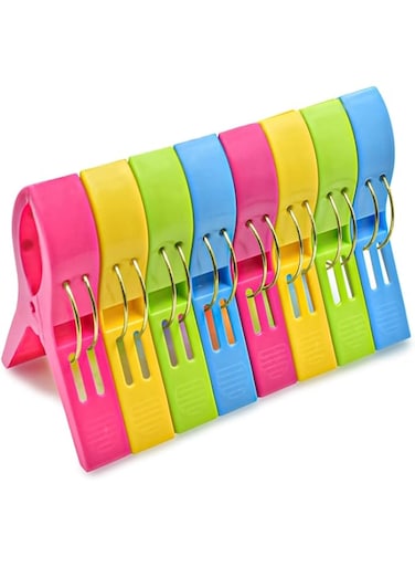 HBSTUDIO Beach Towel Clips Chair Clips Towel Holder,Plastic Clothes Pegs Hanging Clip Clamps (8 Pack)