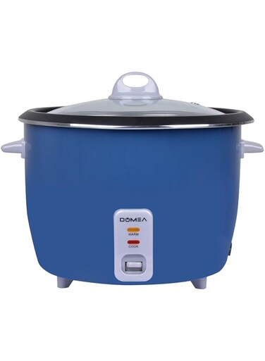 DOMEA 3L Electric Rice Cooker, 1000W, Cook/Steam/Warm 3-in-1 Functions, Nonstick Inner Pot, Extendable Steam Tray, Tempered Glass Lid, Automatic Shut Off with Overheat Protection, Large Size, Blue