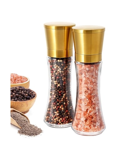 VEVOK CHEF Gold Salt and Pepper Grinder Mill Set Stainless Steel Pepper Shaker Adjustable Ceramic Coarseness Salt Grinder Black Pepper Spice Grinder Mill