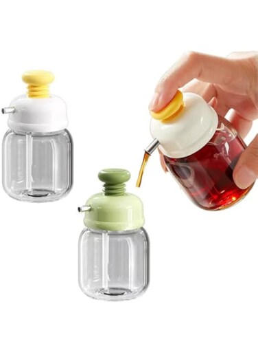 3.38 OZ/100ml Mini Glass Salad Oil Squeeze Bottle, Compact And Easy To Handle, Portion Control for Kitchen, Suitable For Soy Sauce, Vinegar, Honey, Cooking Oil Dispensers, Kitchen Gadgets (2 Pack)