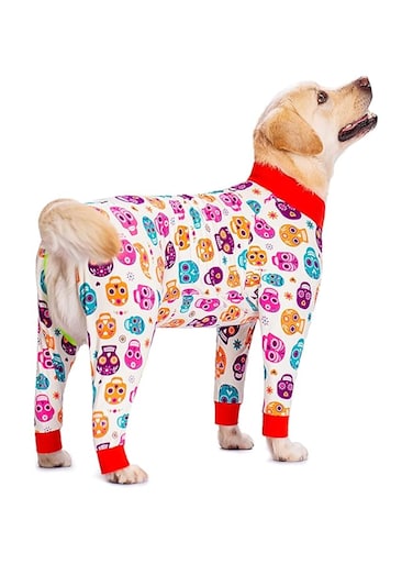 Dog Recovery Suit Large Dog Pajamas Onesie Dog Surgery Recovery Suit Full Belly Coverage Dog for Medium Large Dogs Clothes (White Skull Head, 28)