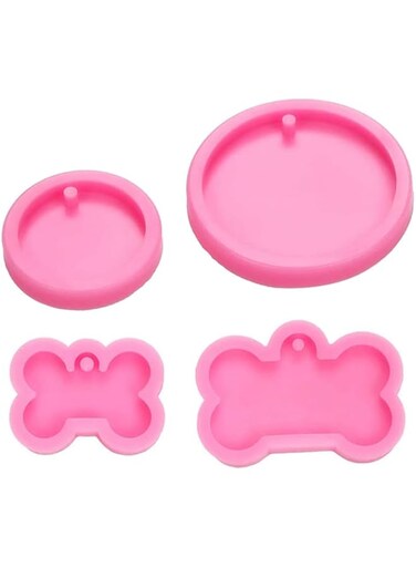 ELECDON Silicone Dog Bone Round Shape Pendant Resin Mould Dog Tag Keychain Mould, Silicone Moulds, Resin Keychain Moulds For Resin Casting Silicone moulds For Diy Pendant Epoxy Resin Crafts 4 Pcs