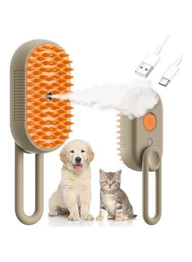 DIWANAE Steam Cat Brush, 3 In1 Cat Steamy Brush, Self Cleaning Spray Comb for Cats Massage Shedding, Rechargeable Steaming Cat Grooming Brush for Removing Tangled and Loose Hair (Gray)