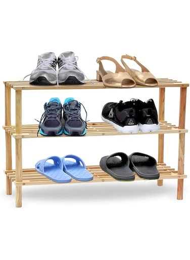 FEELINGS 3-Layer Wooden Shoe Rack &ndash; Natural Color   Multi-Tier Shoe Rack   Shoe Organizer   Shoe Rack Display   Multifunctional Storage   Free Standing Shoe Shelf   Shoes Cabinet 63cm