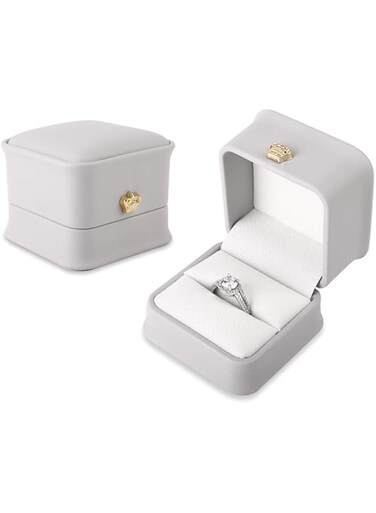 iSuperb 2 Pcs PU Leather Ring Box Couple Proposal Jewelry Gift Case Ring Earrings Jewelry Counter Display for Engagement Wedding Valentine's Day (Gray ring box)