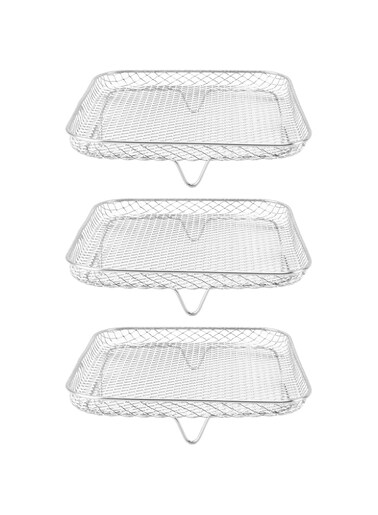 BROLEO Basket for Oven, 3PCS Stainless Steel Grill Basket for Cosori, 8in Non Stick Mesh Basket Set, Tray Wire Rack Roasting Basket for French Fry Frozen Baking