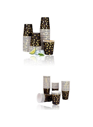 Sweet seven Chic Black Gold Polka Dot Paper Cups - 60 Pack, 9 Ounces - Disposable Party Cups for Halloween, Wedding, and Holiday Celebrations
