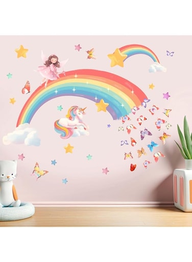 Rainbow Unicorn Wall Stickers for Girls: Peel and Stick Unicornio Fairy Cloud Wall Decals - Wall Decor Art Kids Supplies Ages 1-12 Year