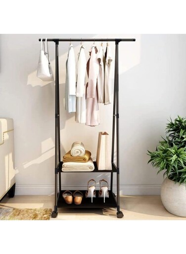 Double-Rod Clothes Hanging Rack with Adjustable Stand for Home