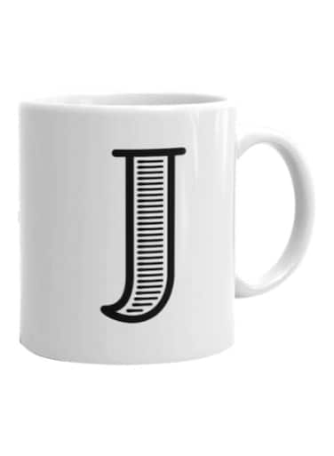 Alphabet J Printed Ceramic Coffee Mug White/Black