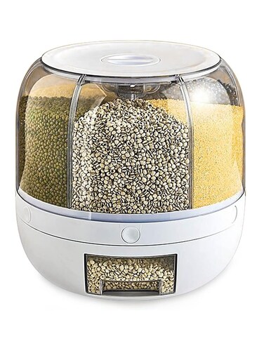 Storage Container Dispenser, 22Lbs rice dispenser rotating, 360&Acirc;&deg; rotating food dispenser One-Click Output rice Storage Round Grain Dispenser Kitchen for Small Grains, Beans, Rice