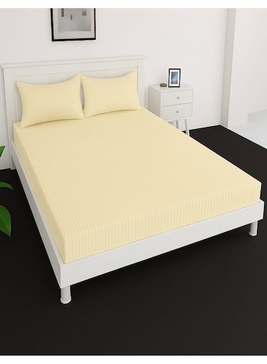 Deep Fitted Elastic Bedsheet Set With Pillow Covers, King/Queen/Double/Single Sizes, Color Cream, Depth 30cm