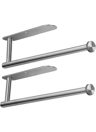 Paper Towel Holder for Kitchen, Stainless Steel Adhesive Roll Paper Holder Towel Holder Self for Kitchen Bathroom Washroom Toilet,Available in Adhesive and Drilling (Silver 2Pcs)