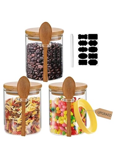 Glass Jars with Airtight Lid and Spoon,Glass Food Storage Jars Containers,Overnight Oats Containers with Lids,Decorative home Kitchen Jars for Spice Bath Salt Tea Coffee Sugar Canisters 530ml