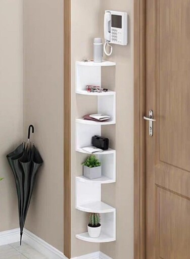 Tier Corner Wall Shelf Home Decor Display Organizer Floating Zigzag Storage Wooden Rack White