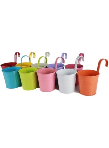 Metal Iron Flower Pot Vase Bucket Flower Hanging Pot Holders Garden Plant Planter Flower Seedlings Brigade Bucket Garden Patio Planter Home Decor 10PCS
