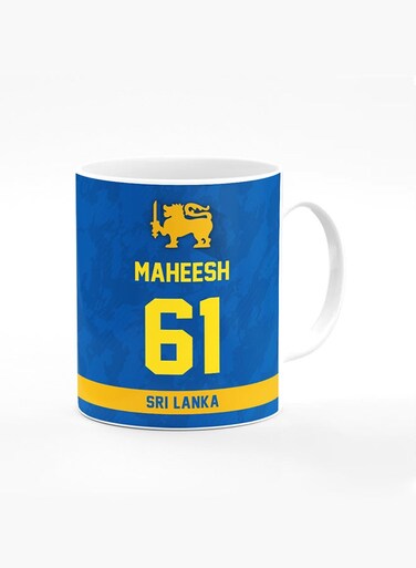 Designer Printed Coffee Mug with Heavy Duty Handle 11oz Ceramic Personalised Gift Mugs Cup - Cricket Player - Maheesh Theekshana, Jersey Number - 61 (With Logo)