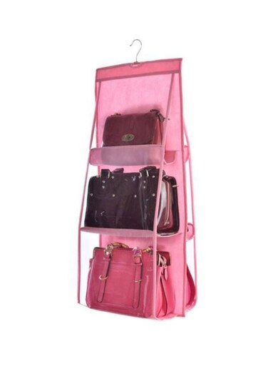 Double-Sided Six-layer Hanging Storage Bag Pink 35x35x90cm