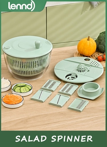 Salad Spinner, Vegetable Chopper 4000 ml Lettuce Spinner with Dual Drainage, Efficient Salad Dryer for Quick Washing, Spinning &amp; Draining Greens, Fruits, Veggies-with Shredding Blade