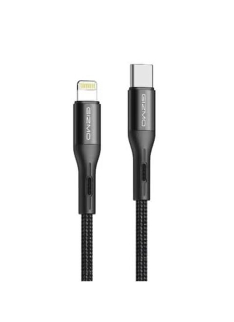 كابل GIZMO المضفر Type-C إلى Lightning، طول 1.2 متر، شحن سريع 20 وات، تصميم مضفر متين، بناء عالي الجودة، التوافق العالمي، مثالي لأجهزة iPhone، أسود

