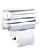 FITTO 3 in 1 Aluminium Triple Dispenser with Spice Rack for Kitchen Roll Tissue - White