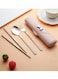 Cutlery Set 304 Stainless Steel Spoon Fork Chopsticks Set With Bow Storage Box Pink